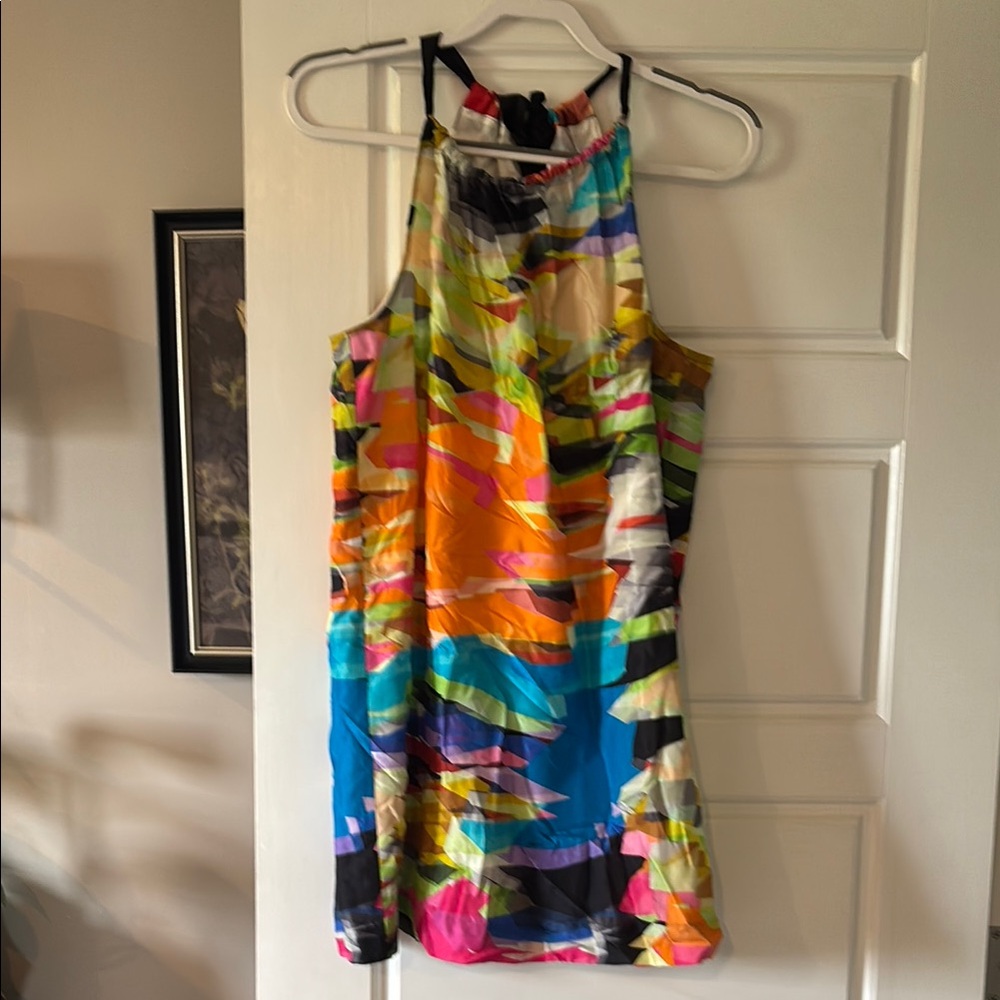 Colorful Trina Turk Silk Abstract Halter Dress